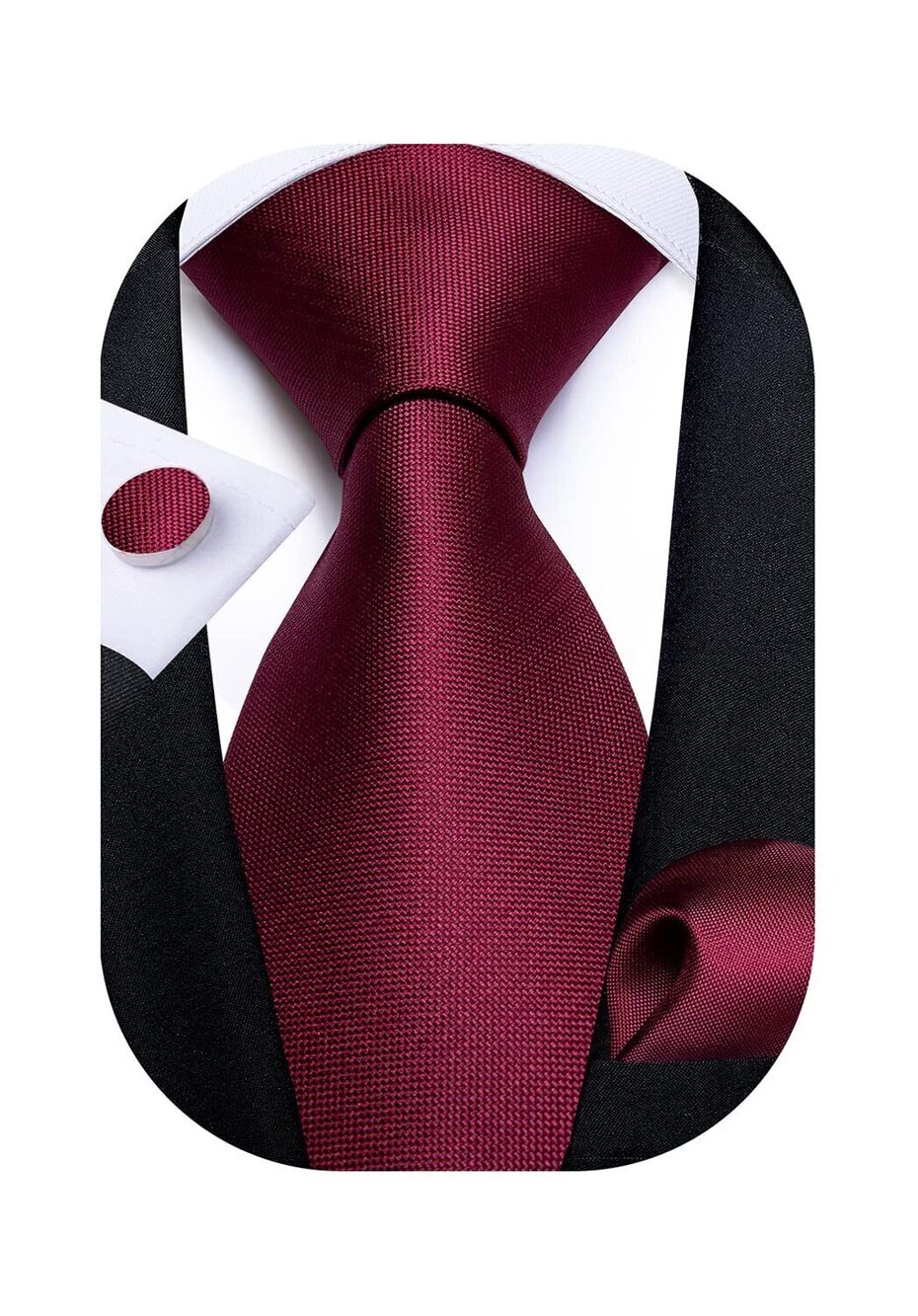 3719 Tie Set Silk Solid Paisley Necktie and Pocket Square Cufflinks Classic